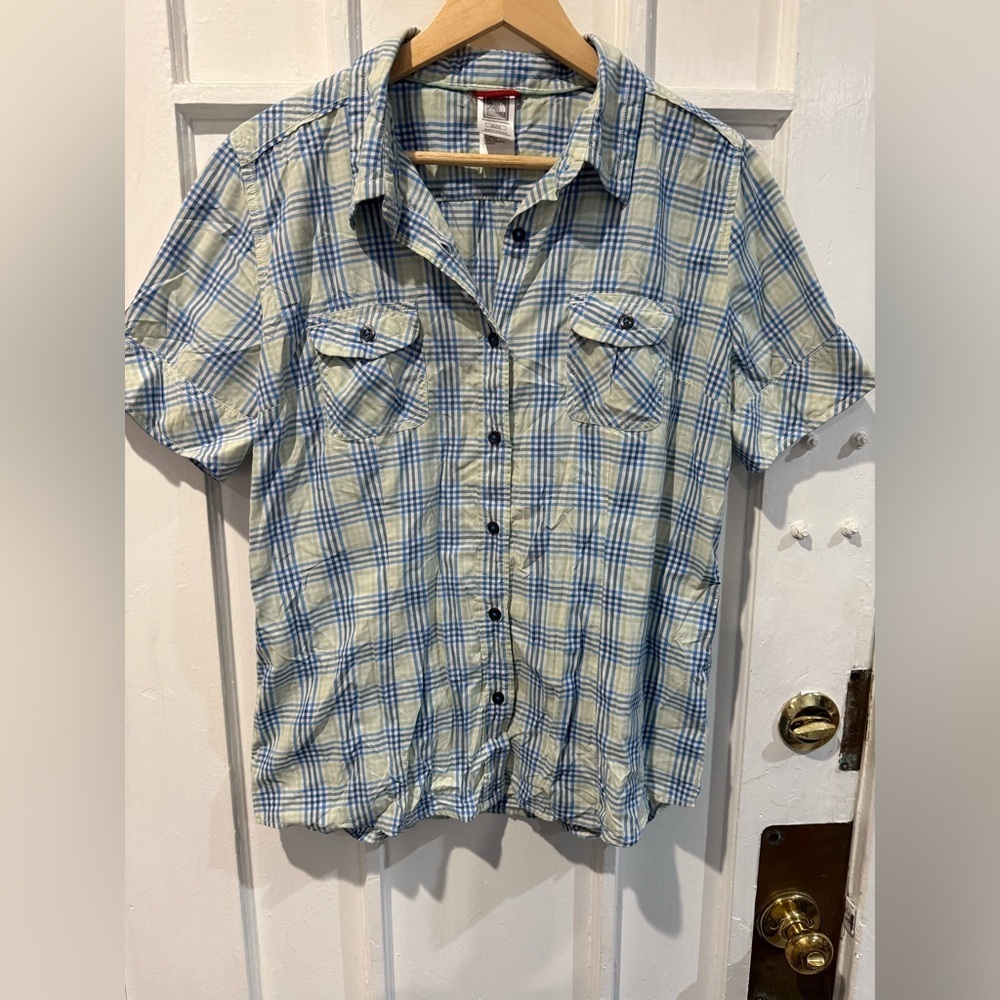 The North Face Blue and White Plaid Women's Blouse